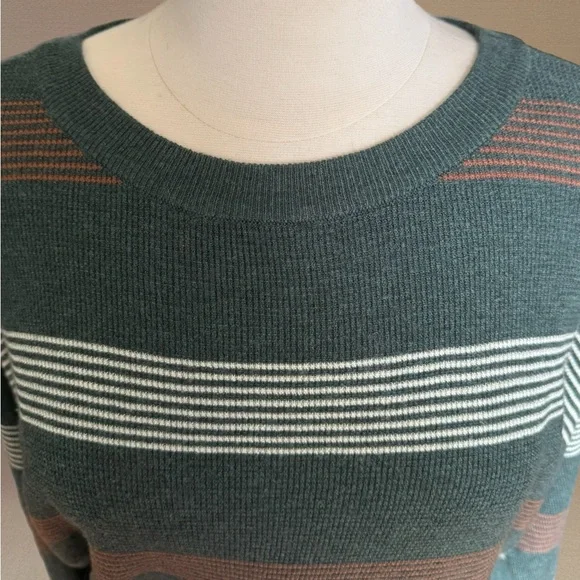 💐Thread & Supply Green Brown Striped Merino Wool Sweater XL Fall Crewneck 🍂🍃 - Picture 4 of 5